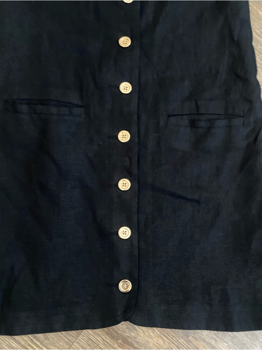 J. Crew Claudia Dress in Linen Black Shift Square Neckline Gold Buttons XST - Picture 3 of 7